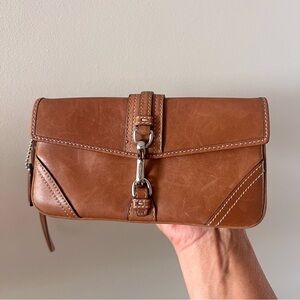 Coach Brown Leather Clutch with Silver Hardware lovely wristlet style